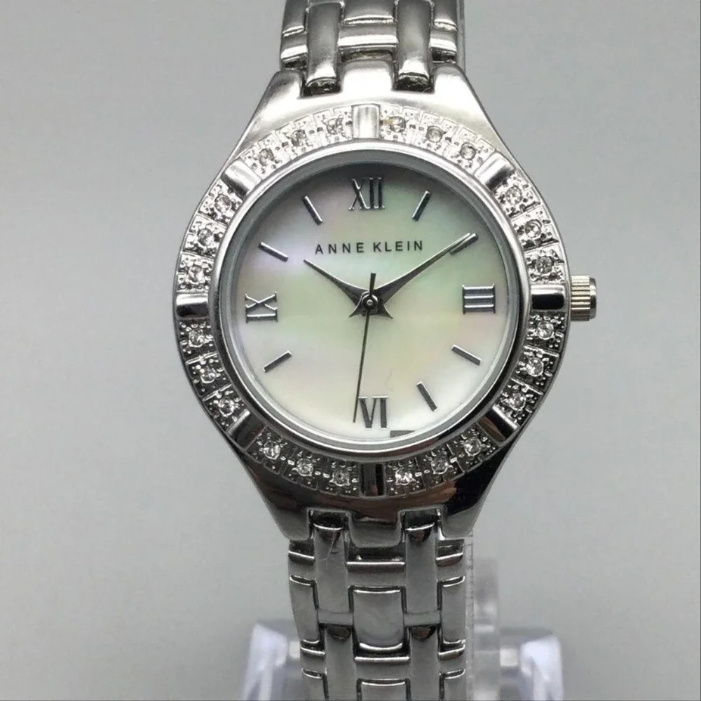 Anne Klein AK/1703 Womens Watch 30mm MOP Bracelet Crystals New Battery 6.75